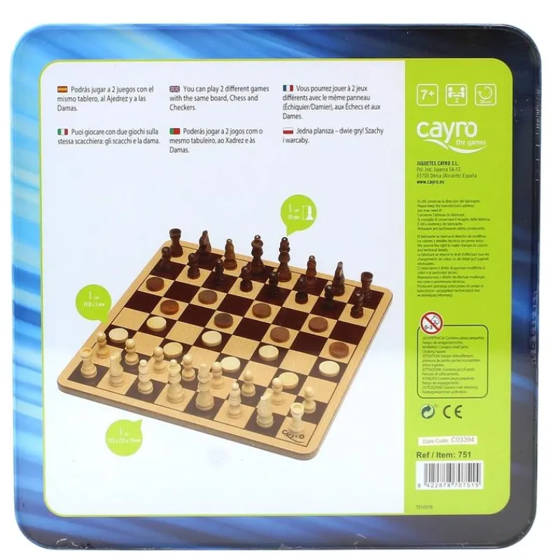 CAYRO Juegos De Mesa|Ajedrez y Damas en Caja de Metal