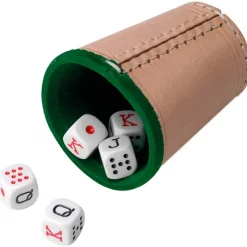 CAYRO Juegos De Mesa|Cubilete Cuero Forrado Con Dados Póker