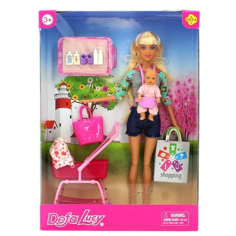 DRIM DISCOUNT Defa Lucy Muñeca con Bebé y Carrito Surtido- Muñecas