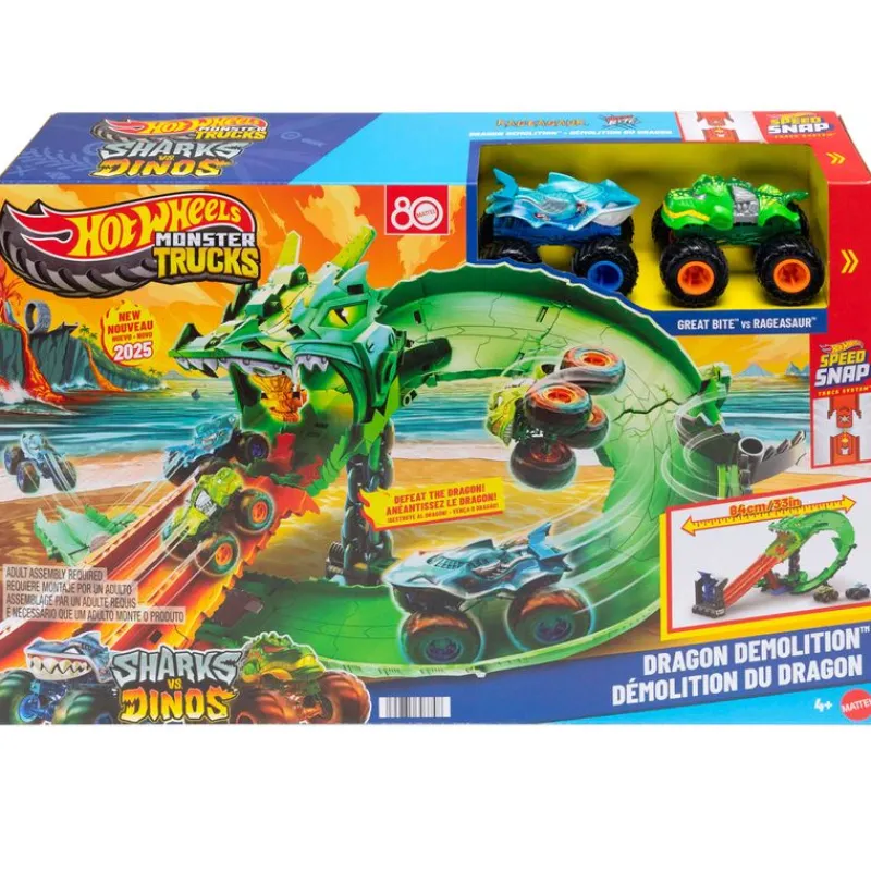 MATTEL Vehículos, Trenes Y Parkings|Hot Wheels Monster Trucks Destrucción Dragón de Sharks vs. Dinos.