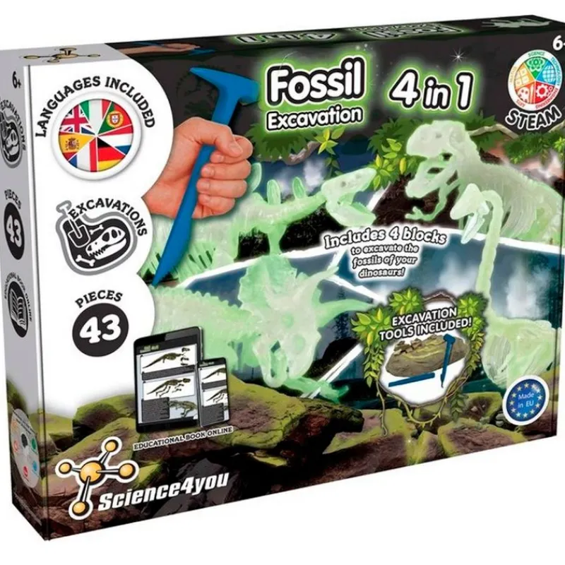 SCIENCE 4 YOU Juegos Y Juguetes Educativos|Kit Excavación 4 en 1 Dinosaurios