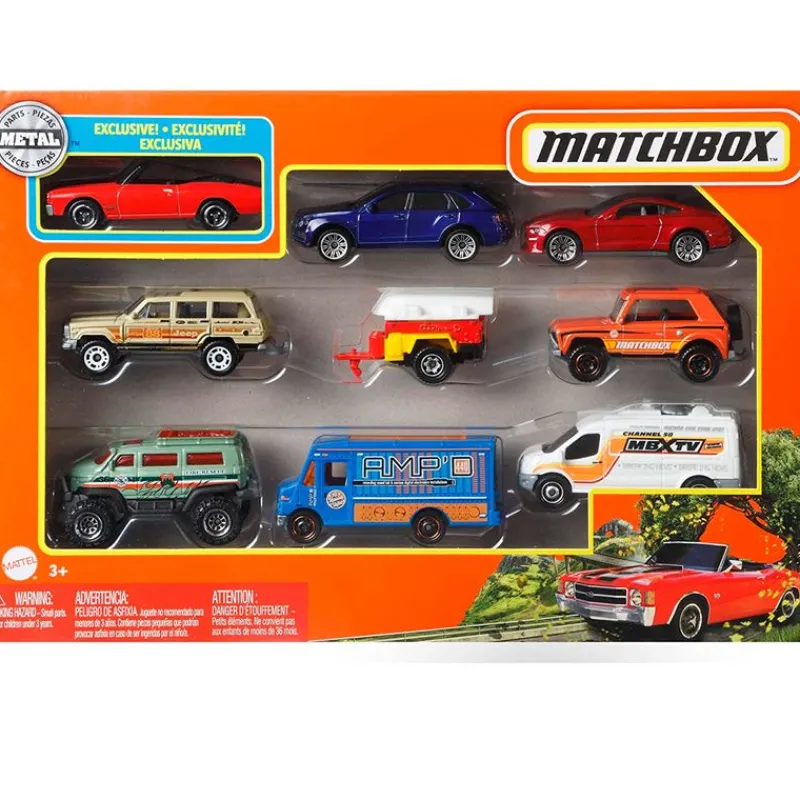 MATTEL Matchbox Pack 9 Coches Surtido- Vehículos, Trenes Y Parkings