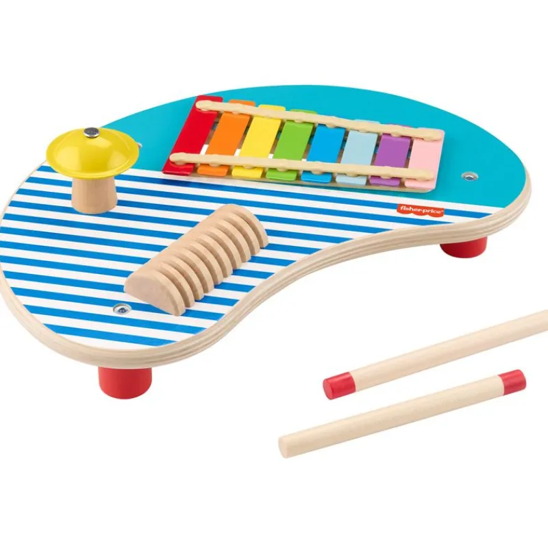 FISHER PRICE Juegos De Madera|Instrumentos Musicales|Mesa de Madera con 3 Instrumentos de Percusión