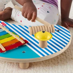 FISHER PRICE Juegos De Madera|Instrumentos Musicales|Mesa de Madera con 3 Instrumentos de Percusión