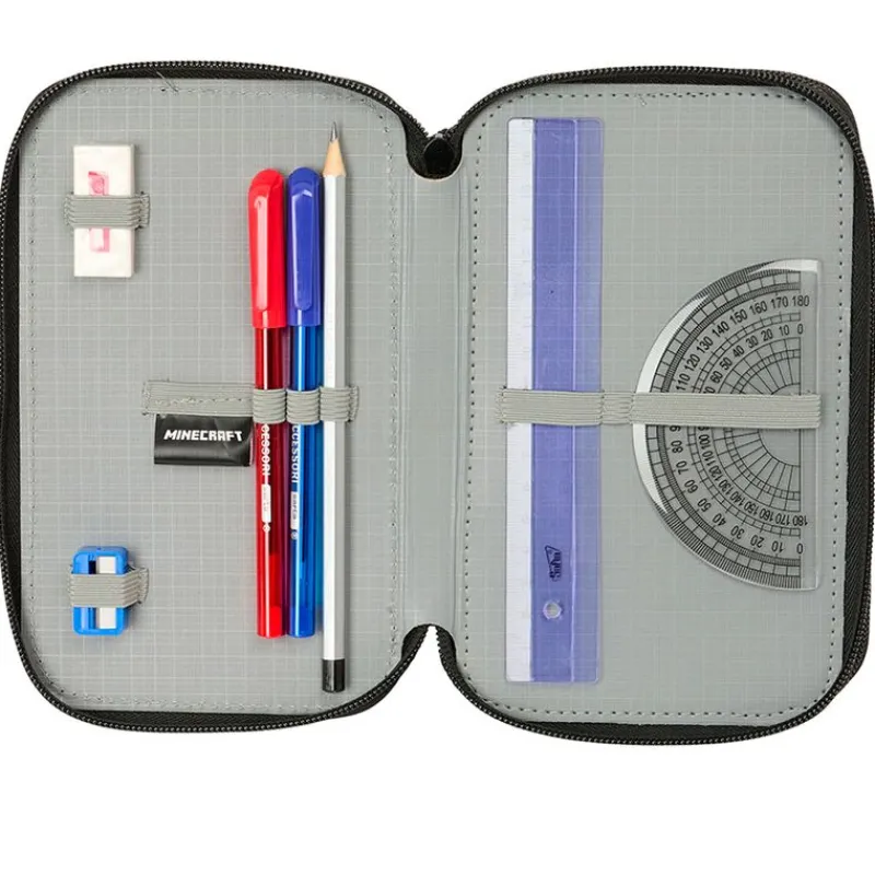 SAFTA Minecraft Estuche Triple- Escolar