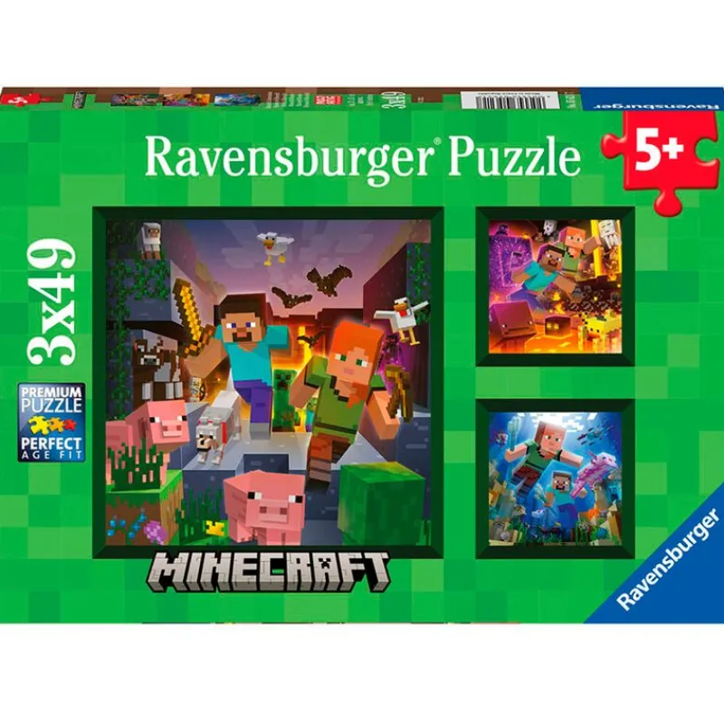 RAVENSBURGER Minecraft Puzzle 3x49 Piezas- Puzzles Y Construcciones