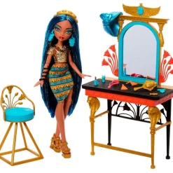MATTEL Monster High Muñeca Cleo De Nile con Tocador y Accesorios- Monster High Colección|Halloween