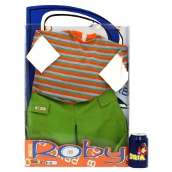 SMOBY Muñecas|Muñeco Roby Conjunto Camiseta a Rayas y Pantalones Verdes