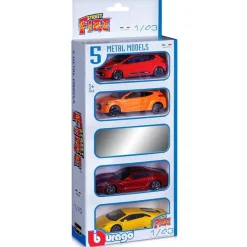 BURAGO Pack 5 Coches Escala 1:43 Surtido- Vehículos, Trenes Y Parkings