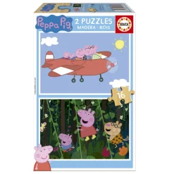 EDUCA Peppa Pig Puzzle 2x16 Piezas- Juegos De Madera|Puzzles Y Construcciones