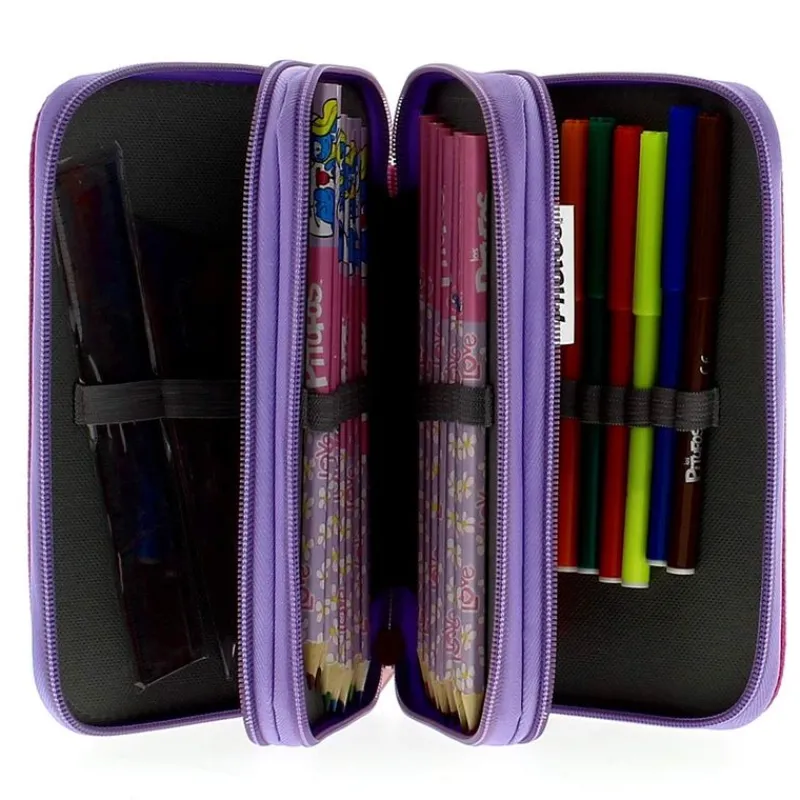 SELECCION DRIM Escolar|Pitufina Estuche Triple Lleno