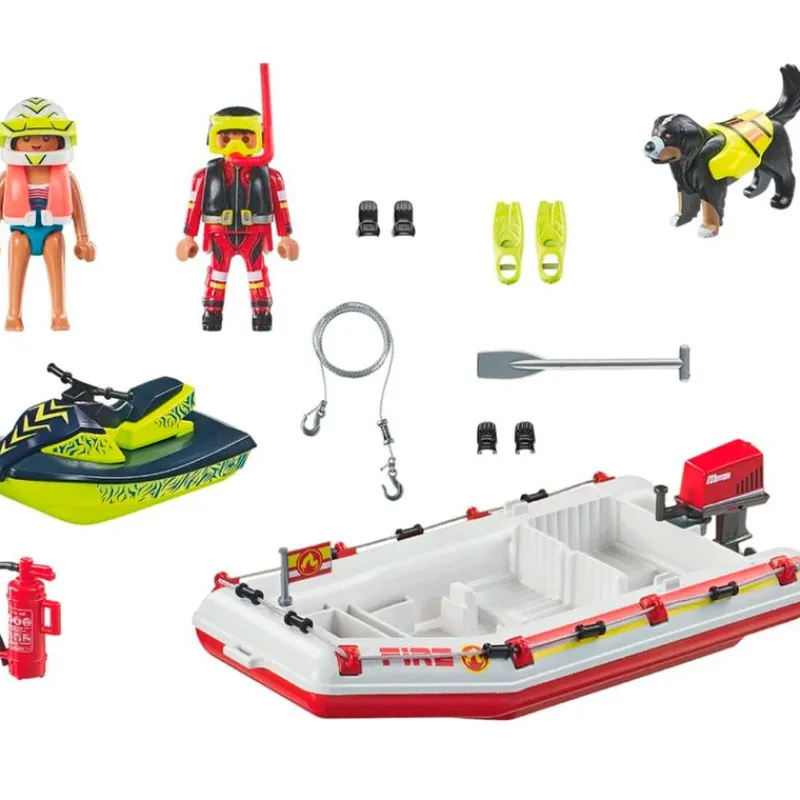 PLAYMOBIL Playmobil|Action Heroes Bote de Bomberos con Moto