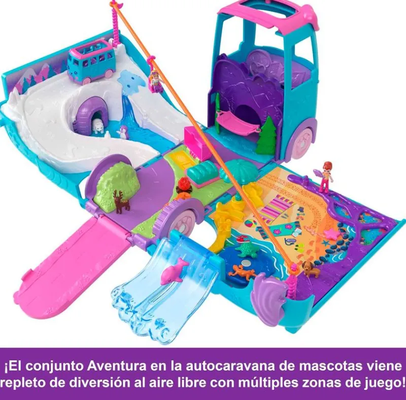 MATTEL Polly Pocket Aventura en la Autocaravana de Mascotas- Muñecas
