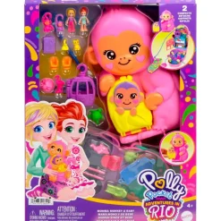 MATTEL Polly Pocket Aventuras en Río Mamá Mono y su Bebé- Muñecas