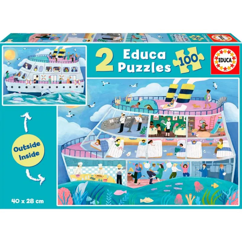 EDUCA Puzzle 2x100 Piezas Barco Inside/Outside- Puzzles Y Construcciones