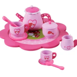 DRIM DISCOUNT Set de Té Rosa de Madera- Juegos De Madera|Juegos Y Juguetes De Imitación
