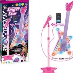 DRIM DISCOUNT Singer Star Guitarra Eléctrica Infantil con Micro Rosa- Instrumentos Musicales
