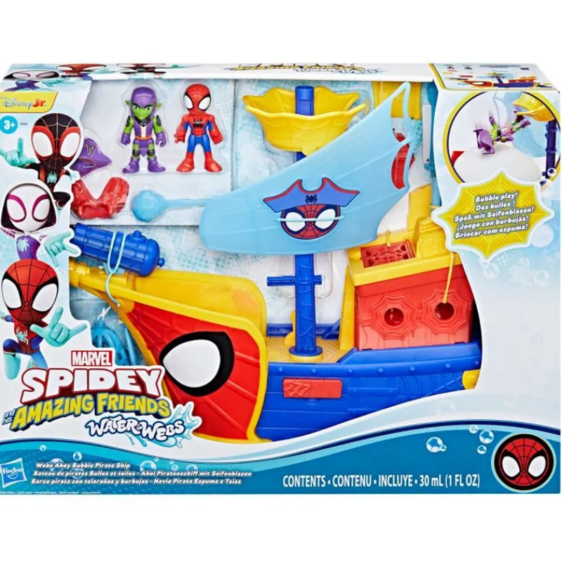 HASBRO Spidey y sus Amigos Waterwebs Barco Pirata con telarañas y Burbujas- Figuras Y Figuras De Acción
