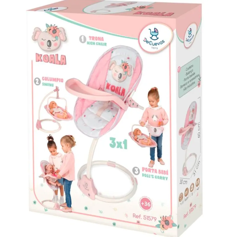DECUEVAS Juegos Y Juguetes De Imitación|Trona Columpio 3x1 para Muñecas Koala