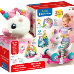 CLEMENTONI Unicornio Balancín Interactivo Rosa- Bicicletas, Correpasillos Y Triciclos
