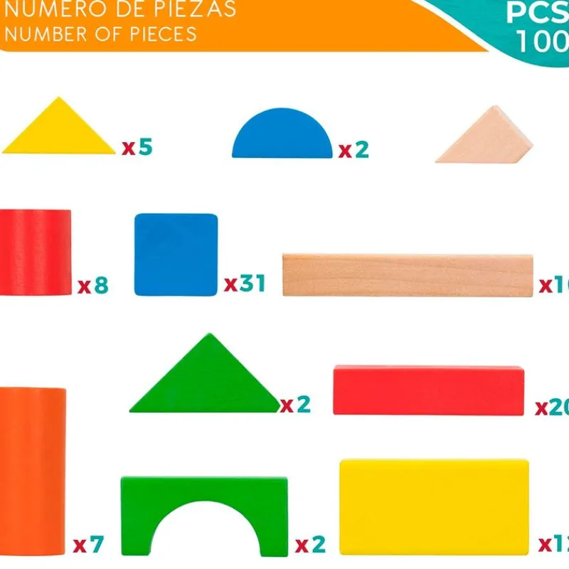 COLOR BABY Woomax Bote Bloques Madera 100 Piezas- Juegos De Madera|Primera Infancia Y Preescolar
